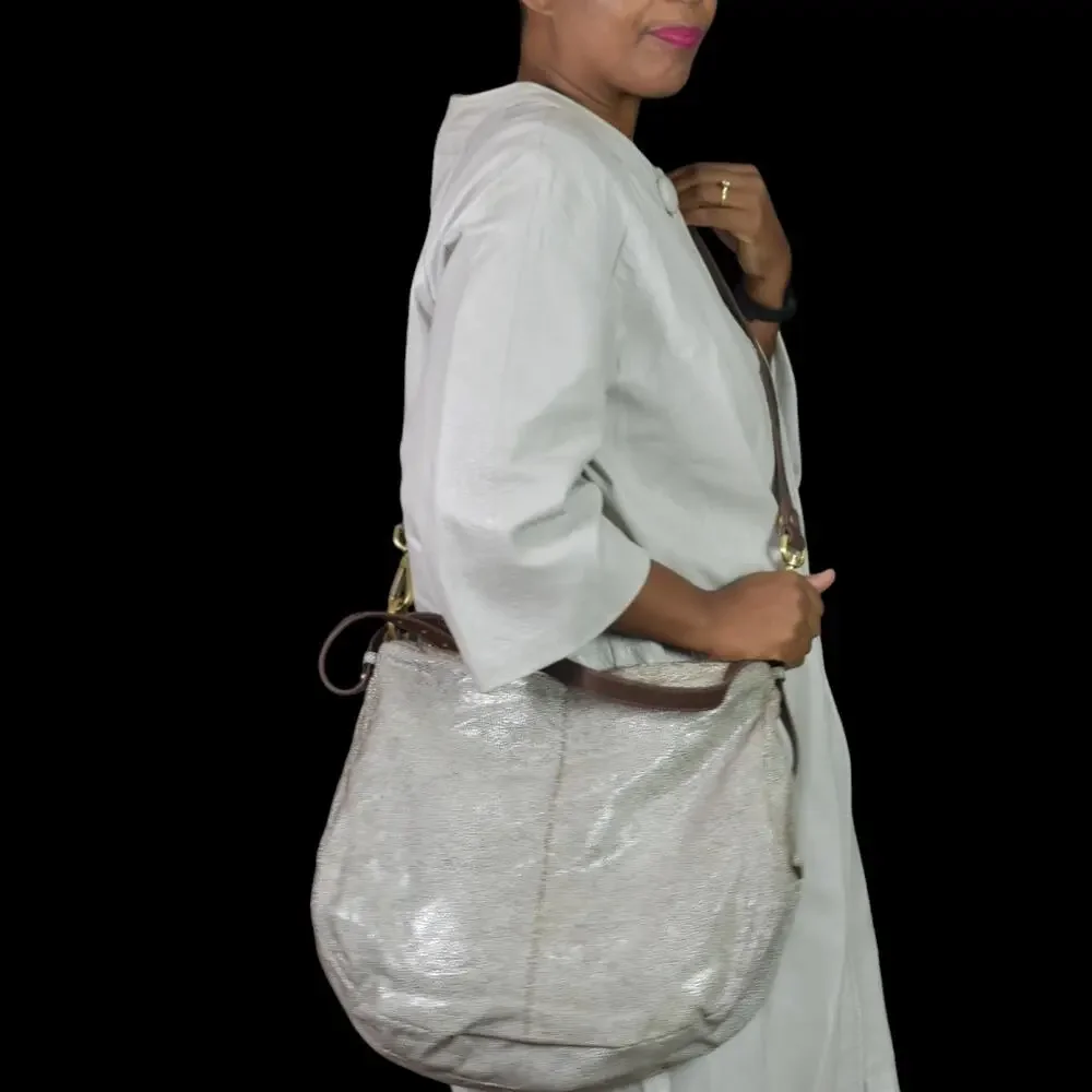 Hobo Slouchy Stingray Shoulder Bag Brown Shagreen Glaze Leather Curved Crossbody